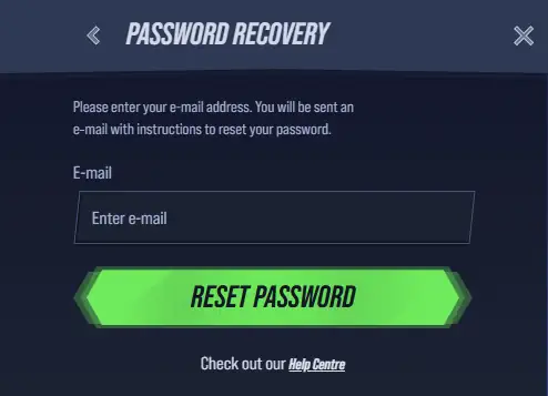 Vegas Hero Password Reset